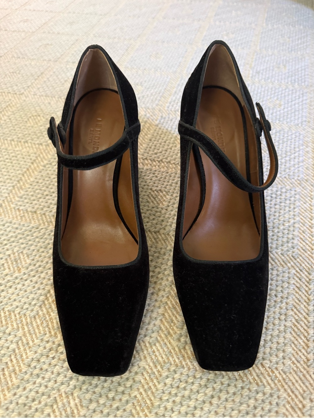 Black Velvet Mary Jane Heels with Square Toe